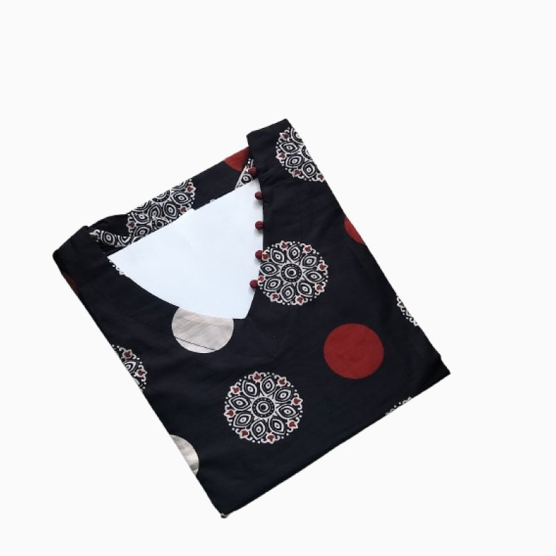 Women Kurti | Straight cut | Black with kalamkari in circle