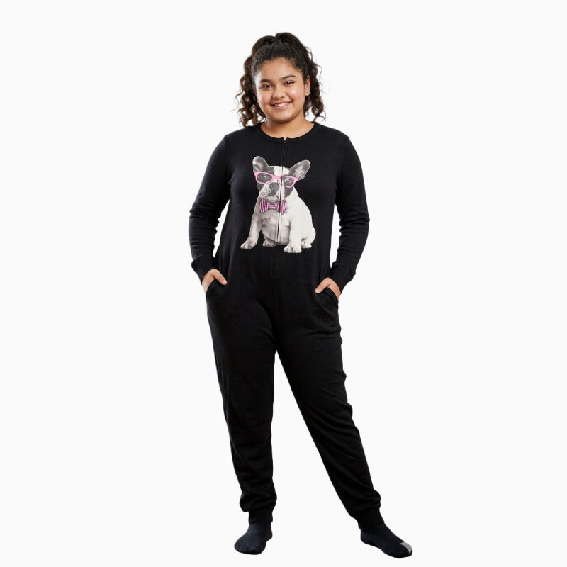 Girls Premium full jumpsuit Set | Black with doggy print