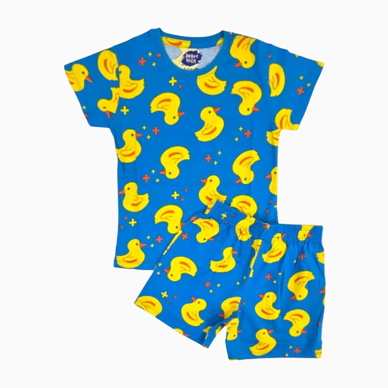 Girls Premium Shorts Set | Blue with yellow duck print