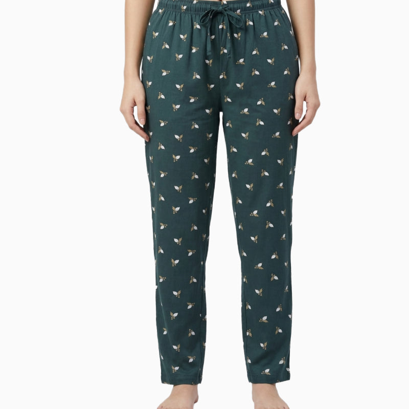 Women Pyjama Pant | Bottle green with mini flower print | CL06