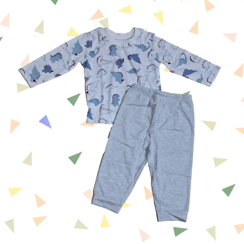 Baby Pant Set | White Dino with grey pant