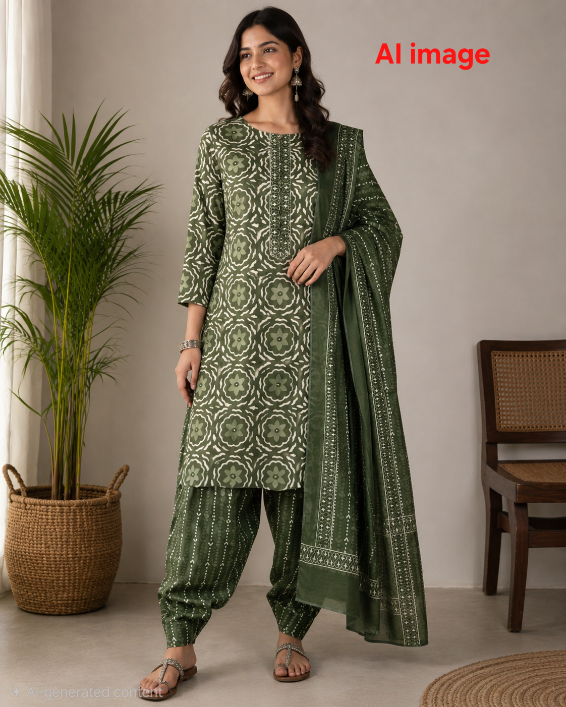 Women kurti with pant and Dupatta | Straight cut | Seaweed green sets