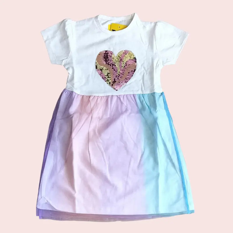 Girls Frock with Net | White frock with heart
