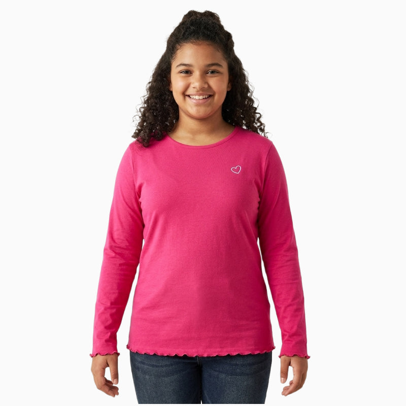 Girls Premium Full sleeve T-shirt | Plain dark pink with one small heart