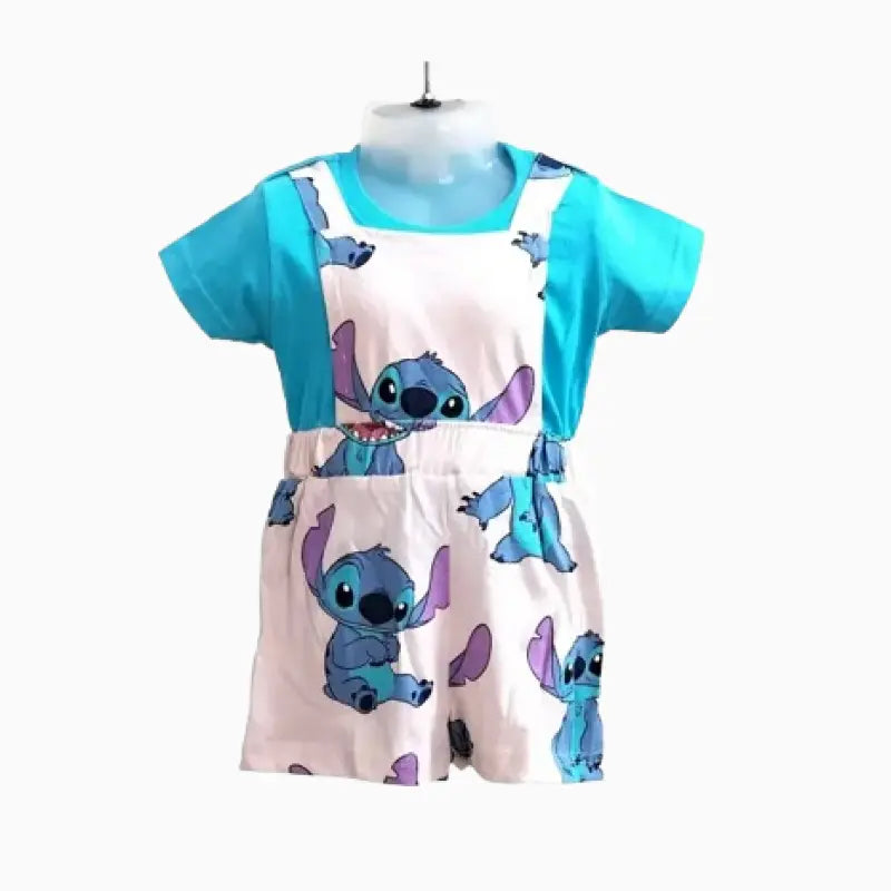 Girls hosiery Cotton Dungaree set | Stitch print