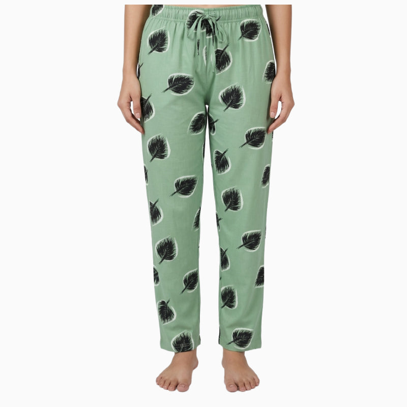 Women Pyjama Pant | Light green with black leaf print |CL05