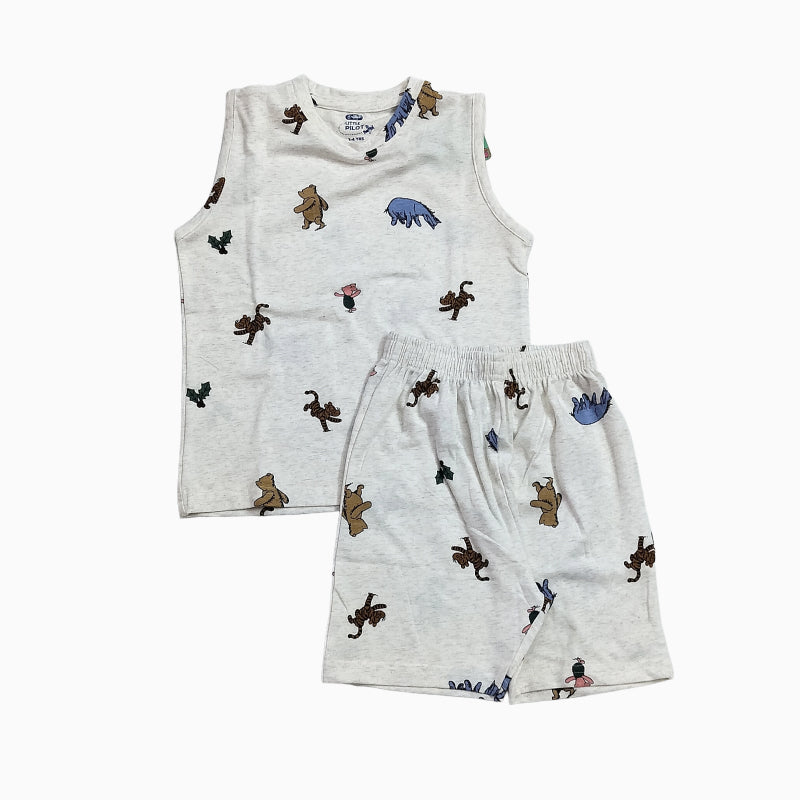 Sleeveless T-shirt with shorts | Co-ord Sets| SLSET | Light sandal with animal print