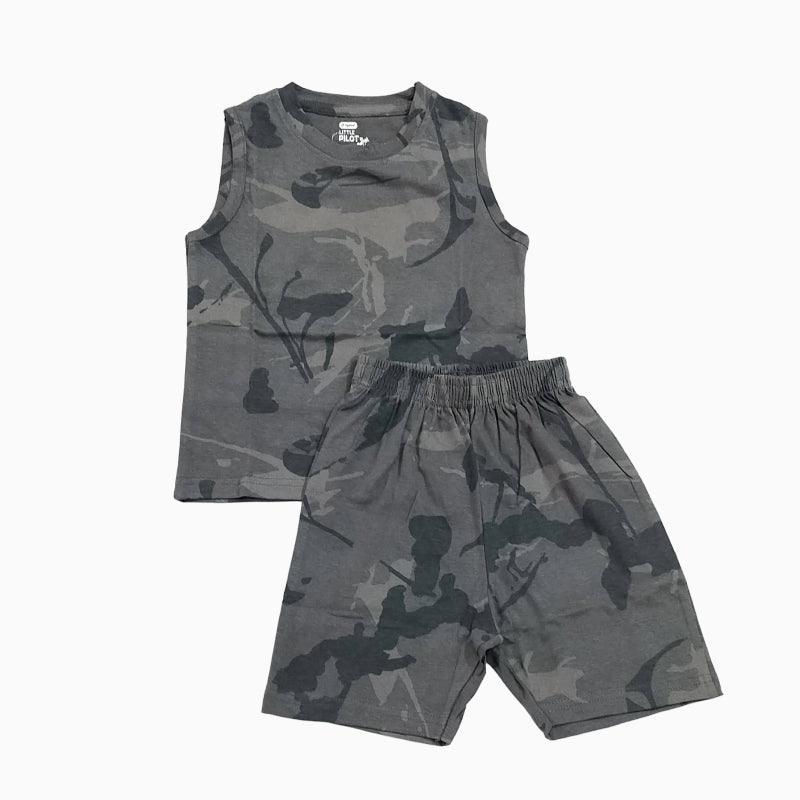 Sleeveless T-shirt with shorts | Co-ord Sets| SLSET | Military green set
