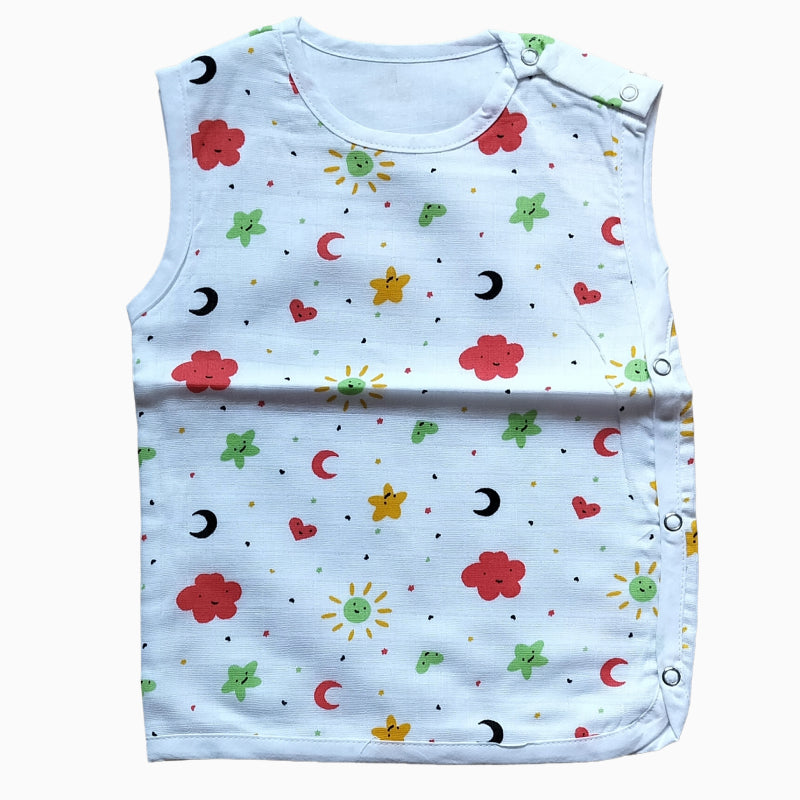 Premium Muslin Side-Snap Book Jabla | Moon and sky print