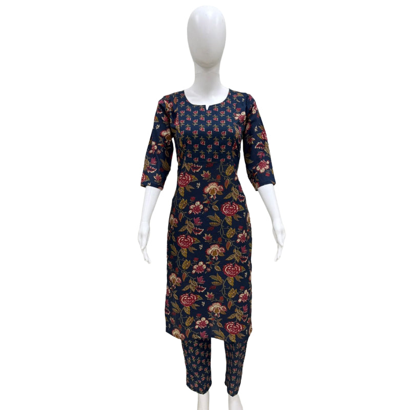 Women kurti with pant | Navy blue with flower print