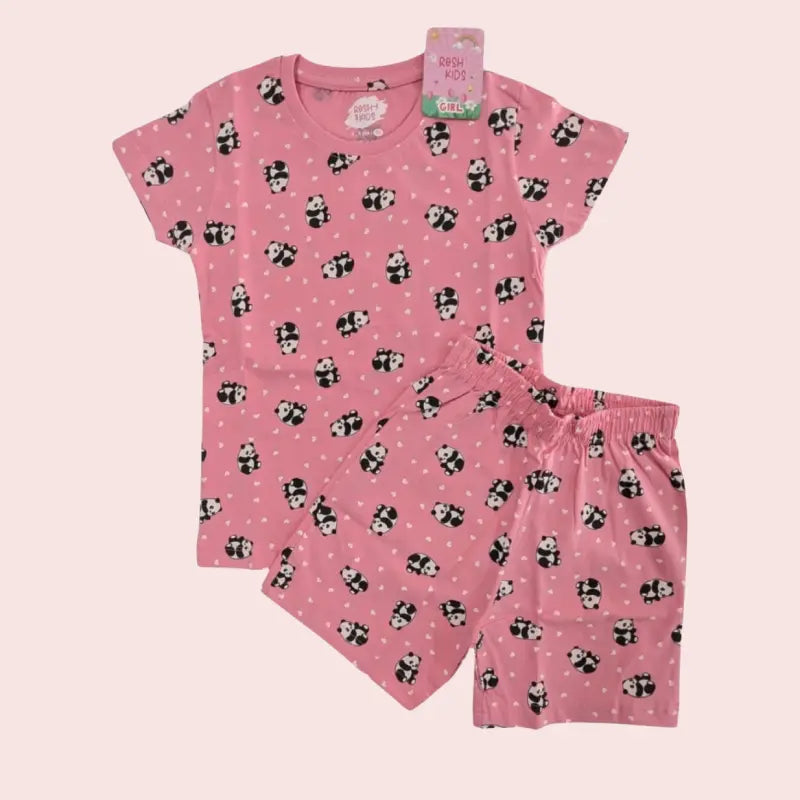 Girls Shorts Set | Panda in Pink colour
