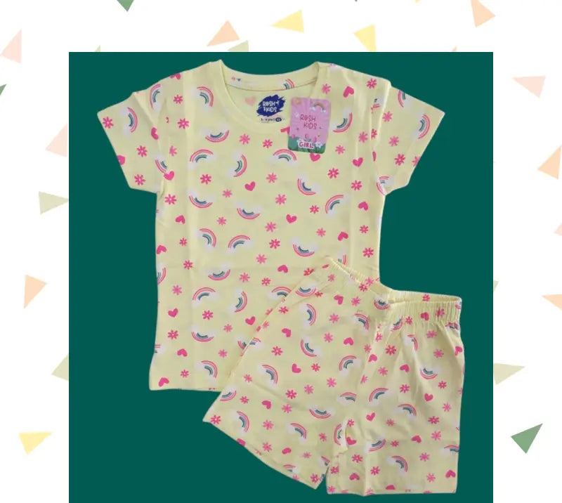 Girls Shorts Set | Rainbow heart in yellow
