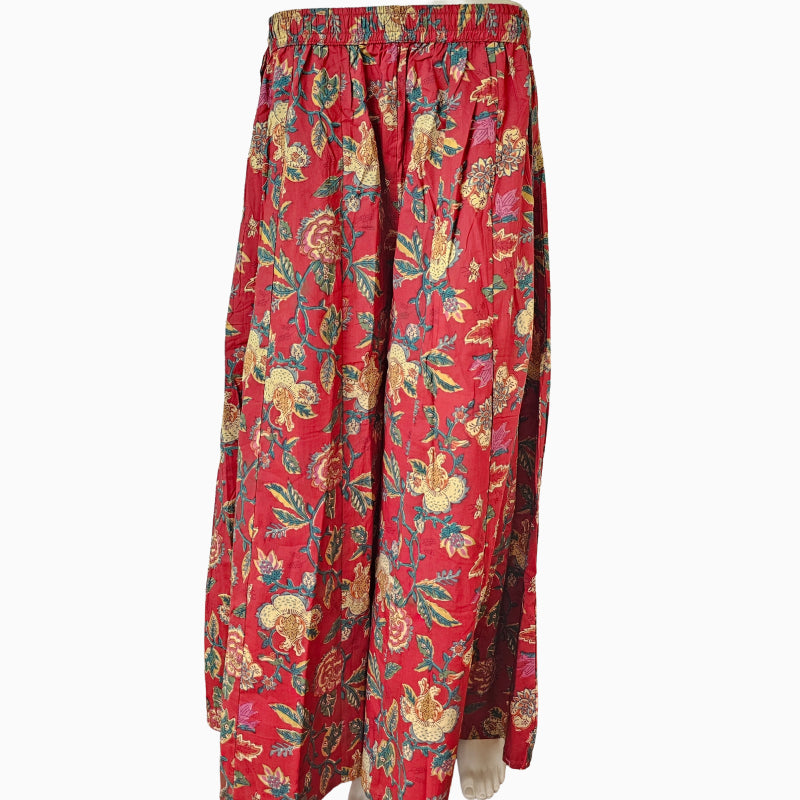 Women's Cotton 16 Kali Divider Skirt Palazzo Pants – Reddish Maroon Florals