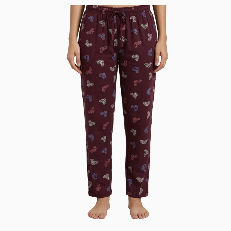 Women Pyjama Pant | Red Maroon with multicolor hearts |CL03