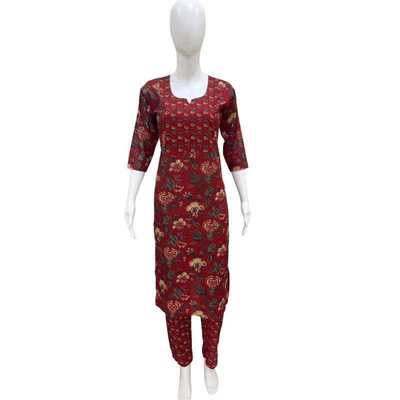 Women kurti with pant | Red maroon with floral set