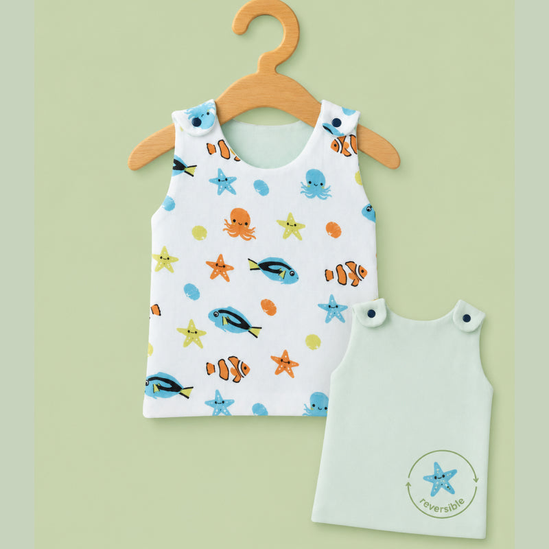 Baby Muslin reversible Shirt | Button Jabla | Sea Animals pale green
