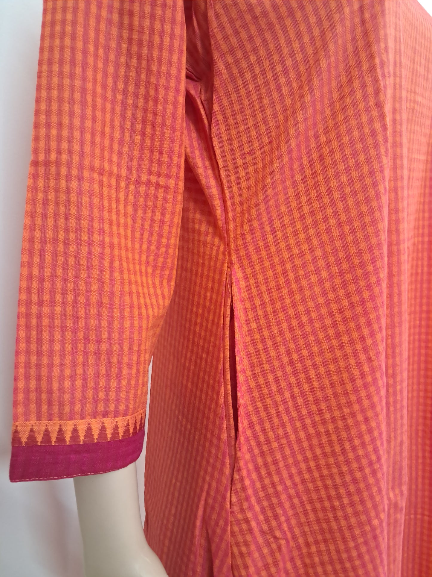 Women Kurti | Aline orange with pinkish maroon check patterns | only kurti top | MADRASCHECKS