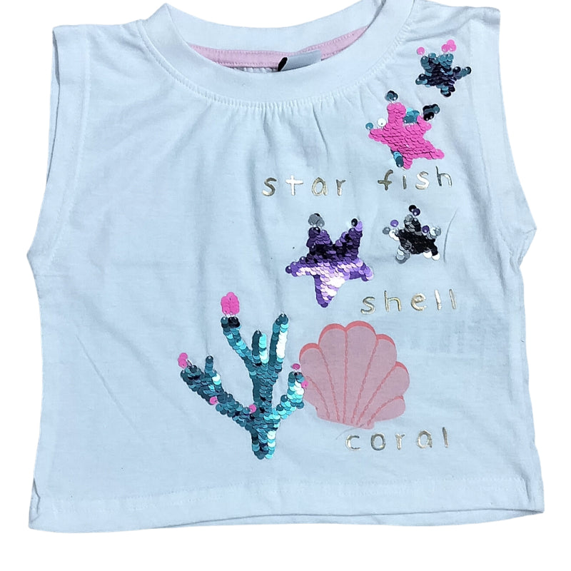 Girls Premium sleeveless T-shirt | Sea creatures embellished tee
