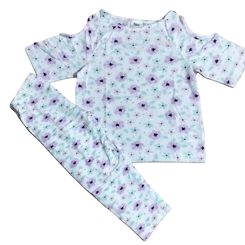 Premium Girls Capri Set | Small purple flowers | Slim fit