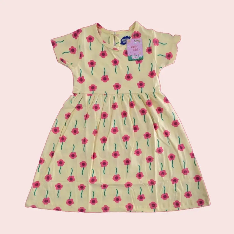 Premium Frocks | PHFROCK| Pink flowers in yellow