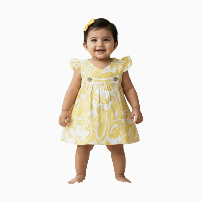 Muslin Frocks | Yellow and white mixed foral print