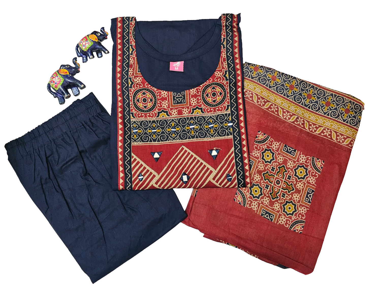 Women kurti with pant and dupatta |Navy with Maroon color 3 piece sets| Dabuset