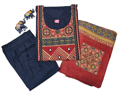 Women kurti with pant and dupatta |Navy with Maroon color 3 piece sets| Dabuset