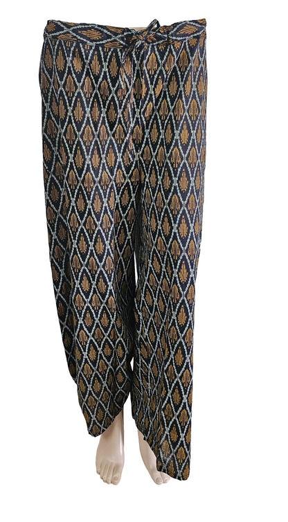 Women kurti with pant | Cotton Dual print Frill Kurti Palazzo set | Black Ikkat | FRILLKURTI