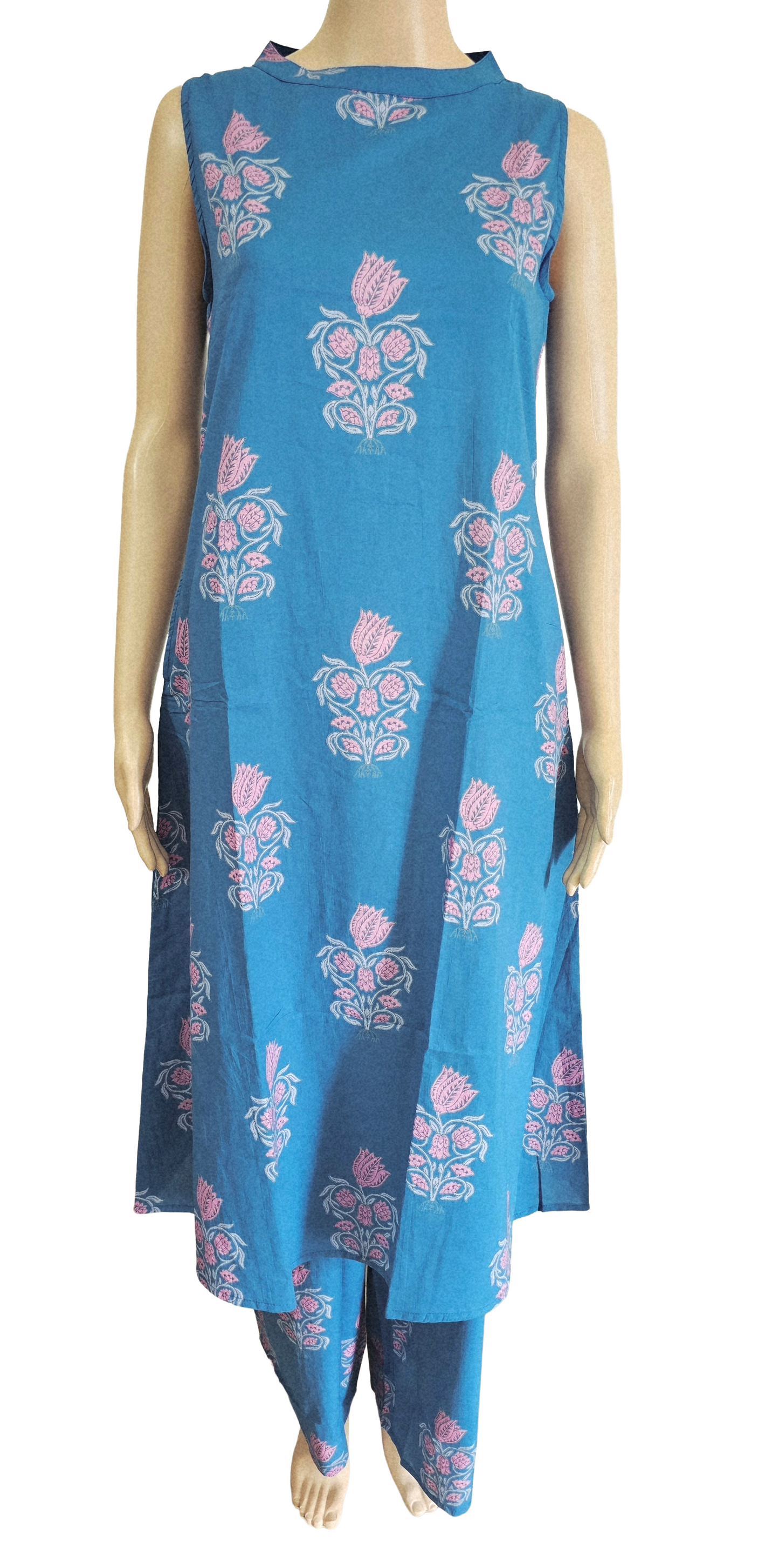 Women Sleeveless Co-Ord kurti with pant(Sleeves inside) | Blue Color| SLK02