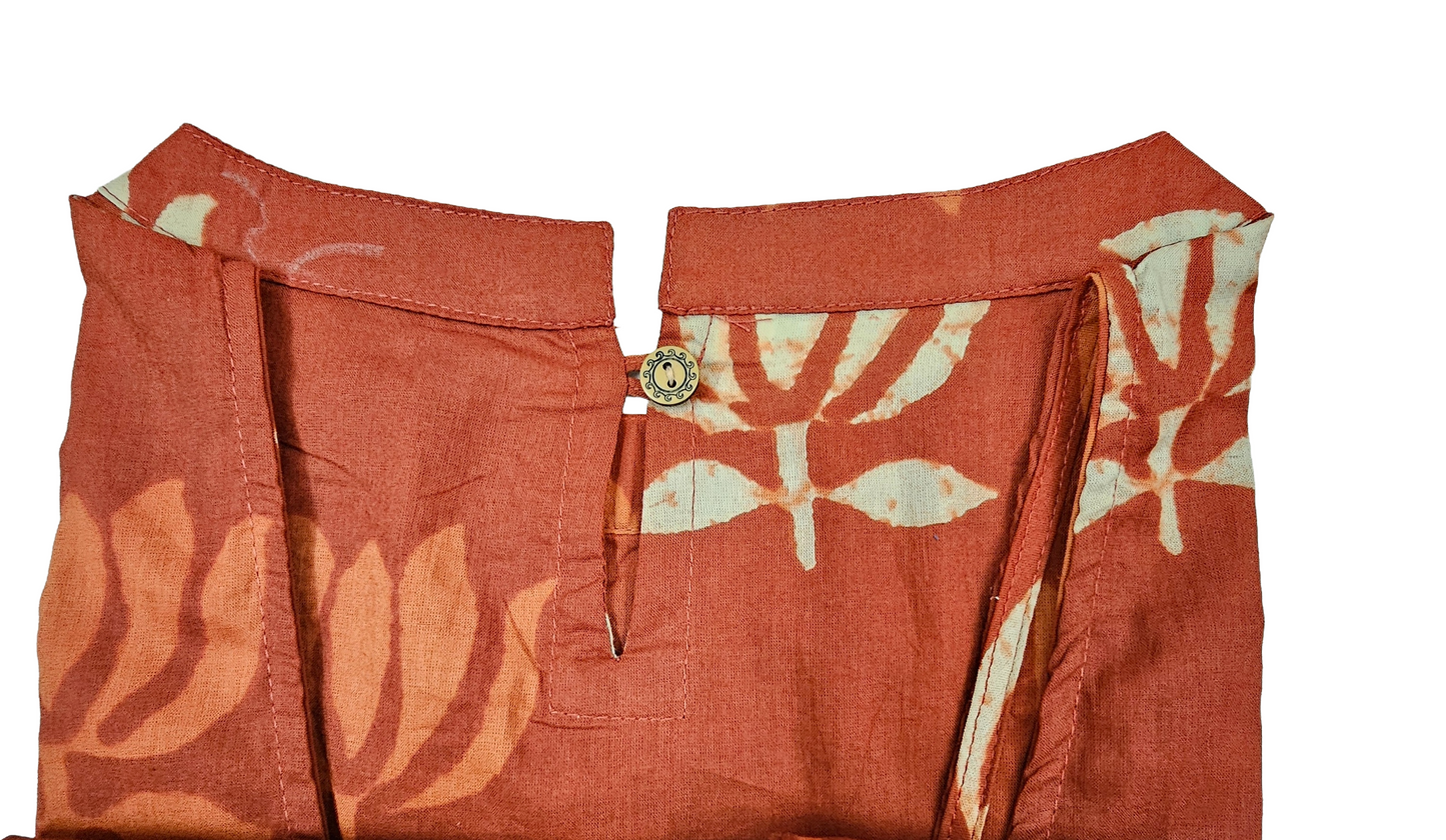 Women Sleeveless Co-Ord kurti with pant(Sleeves inside) | Brick Color| SLK01