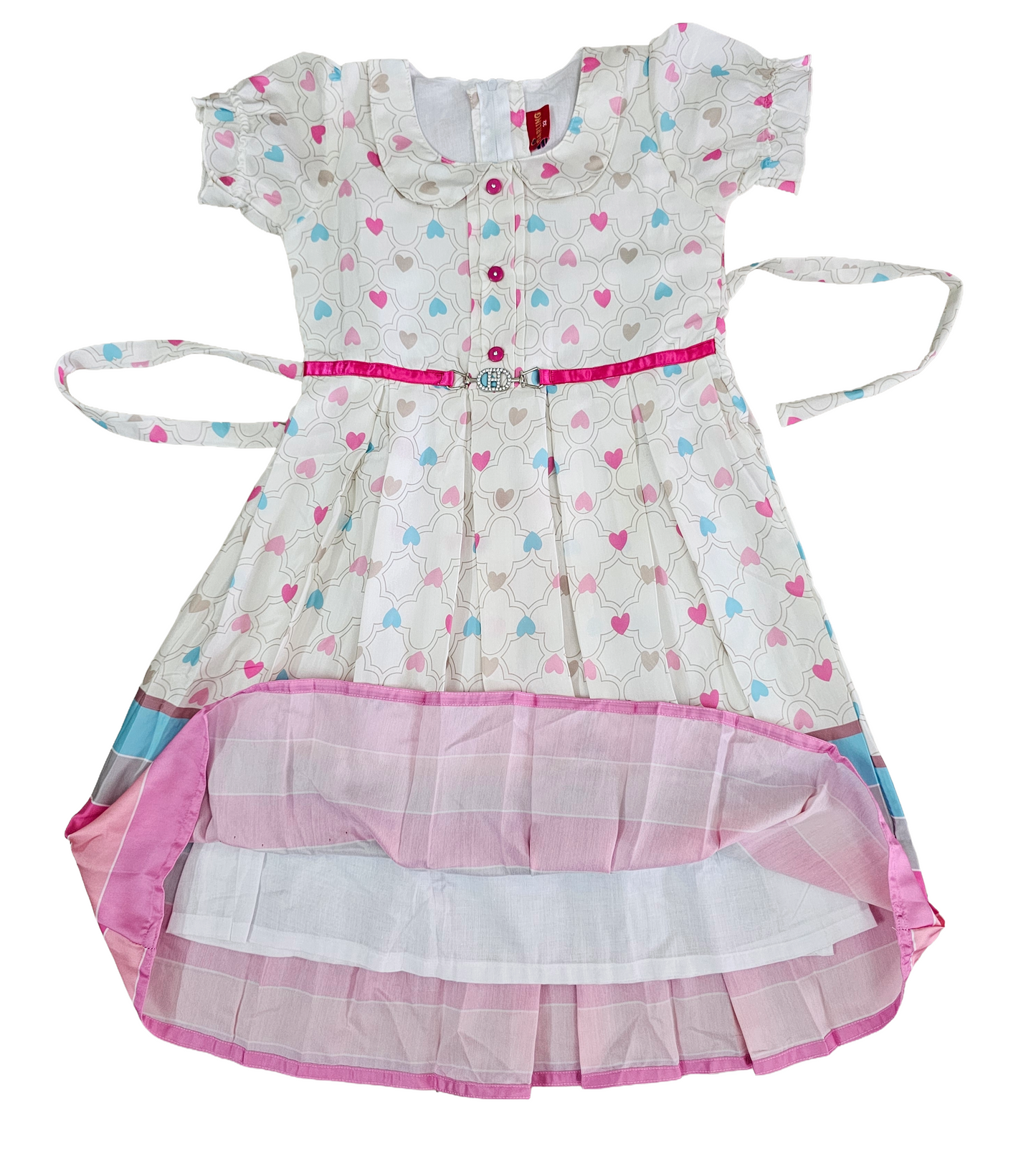 Premium Frocks | Blue pink hearts in sandal base