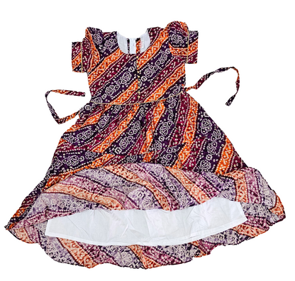 Premium Frocks | Purple Orange Bhandhani print