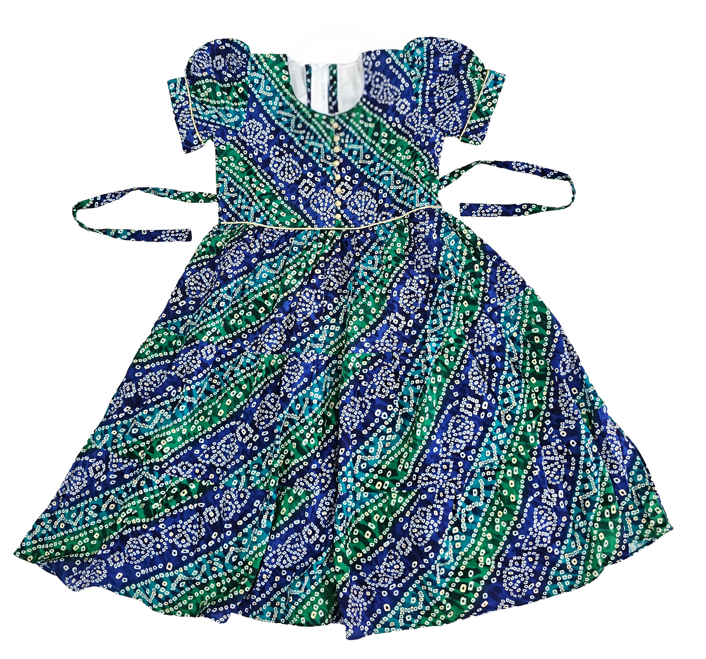 Premium Frocks | Blue Green Bhandhani print