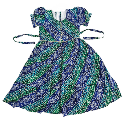 Premium Frocks | Blue Green Bhandhani print