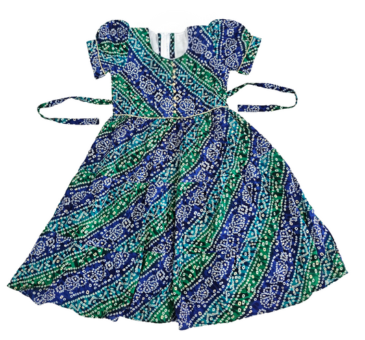 Premium Frocks | Blue Green Bhandhani print