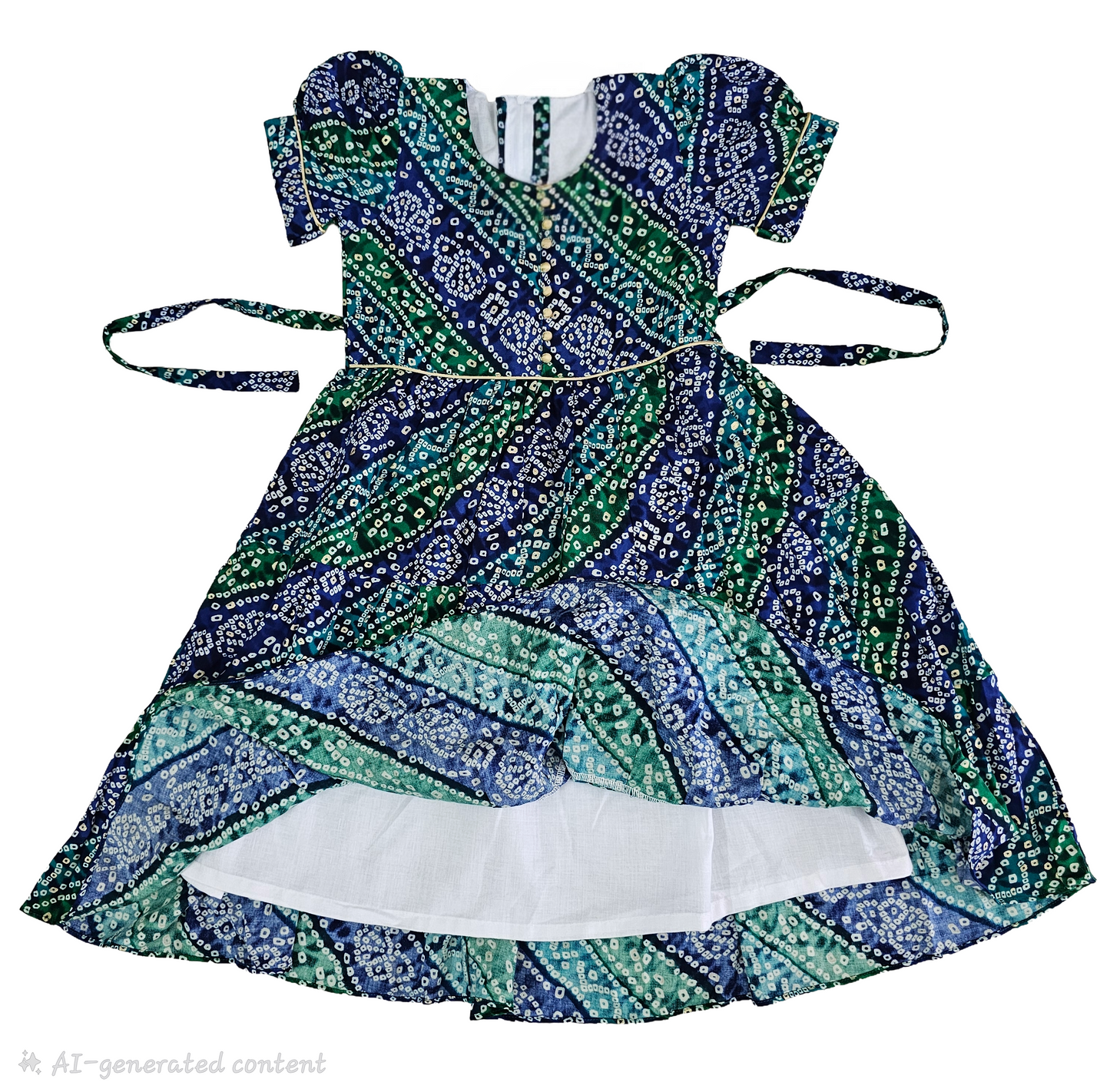 Premium Frocks | Blue Green Bhandhani print