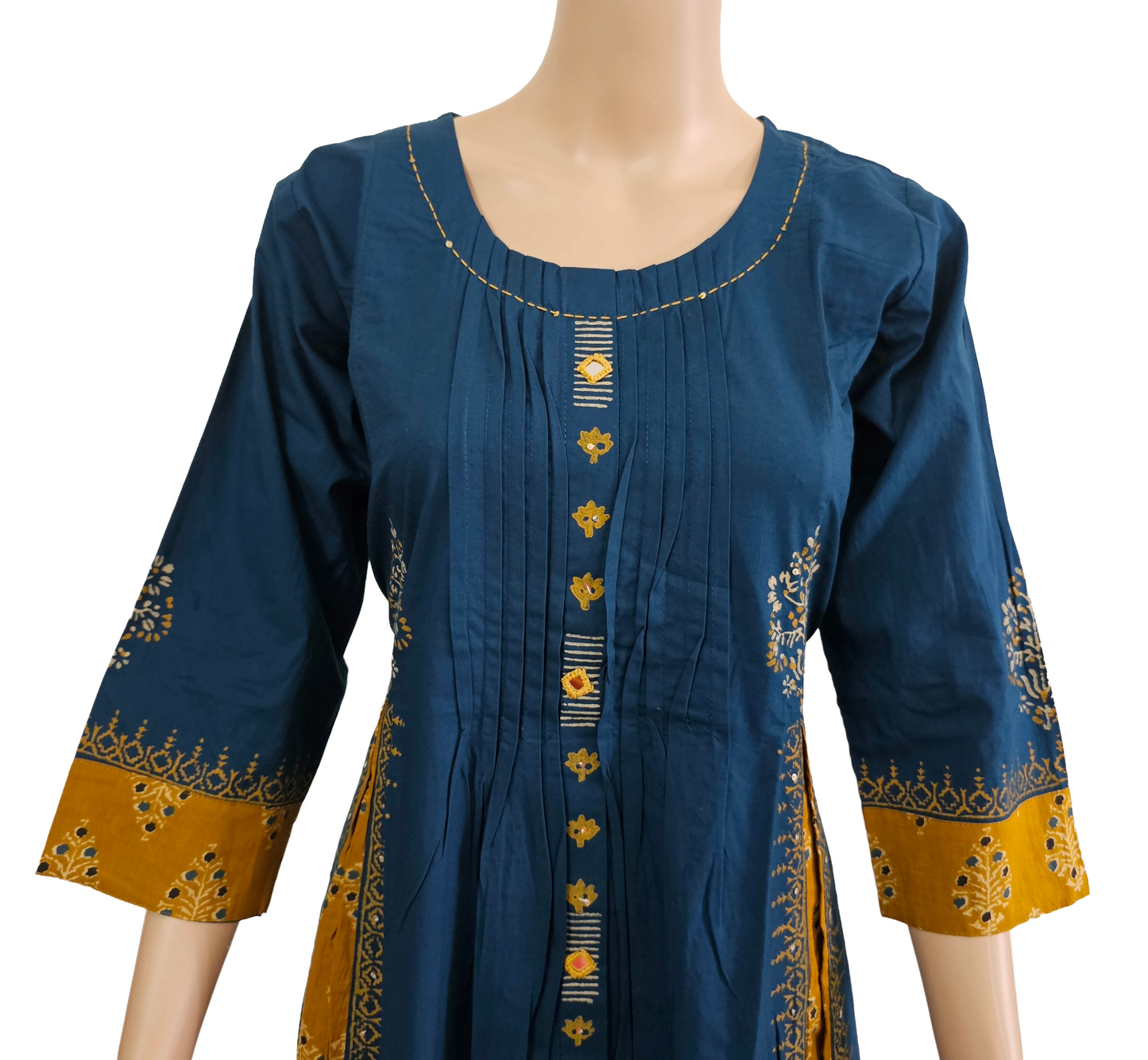 Women kurti with pant and dupatta | A-line cut Peacock Mustard color l Dabuset