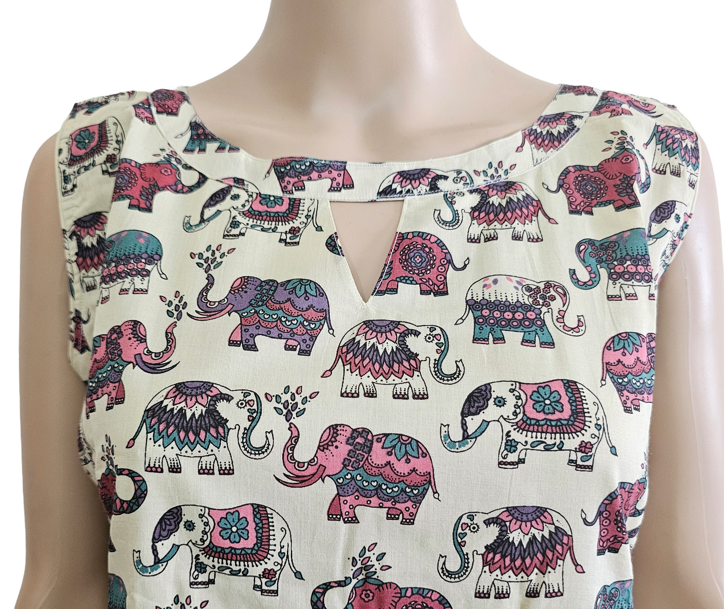 Women Sleeveless Co-Ord kurti with pant(Sleeves inside) | Elephant Motif pink and blue