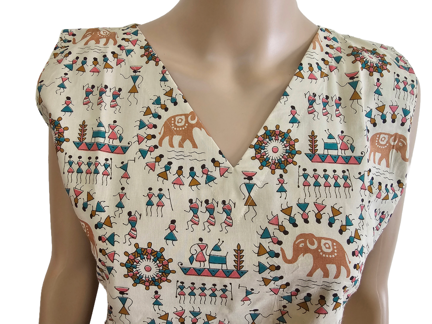 Women Sleeveless Co-Ord kurti with pant(Sleeves inside) | Warli art