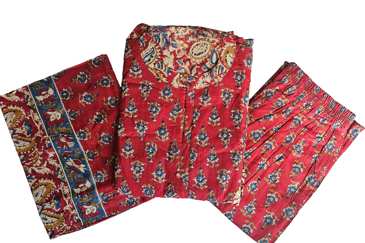 Women anarkali kurti with pant and dupatta | Kalamkaari Anarkali set