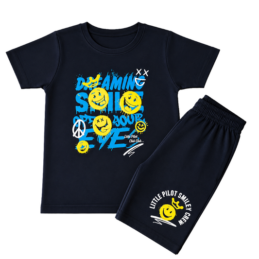 Premium| T-shirt with Shorts sets| tiedyeset | BSET |Little Pilot Smiley Crew