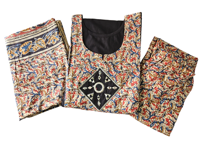 Women kurti with pant and dupatta |Black kalamkaari sets | Dabuset