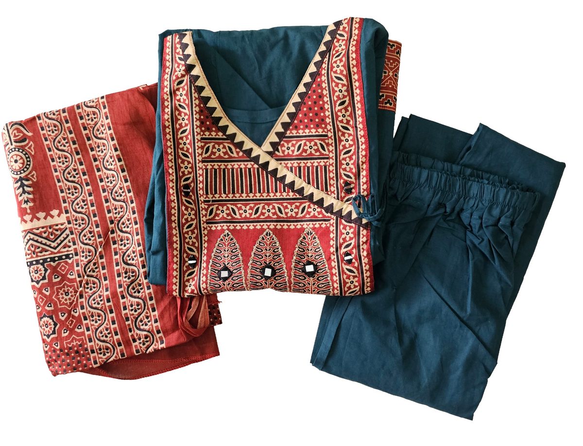 Women Anarkali top with palazzo pant and dupatta | Peacock blue color 3 piece sets | Dabuset|