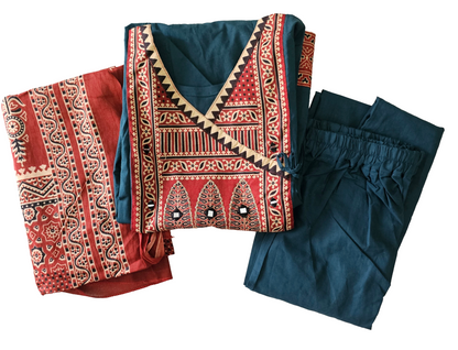 Women Anarkali top with palazzo pant and dupatta | Peacock blue color 3 piece sets | Dabuset|