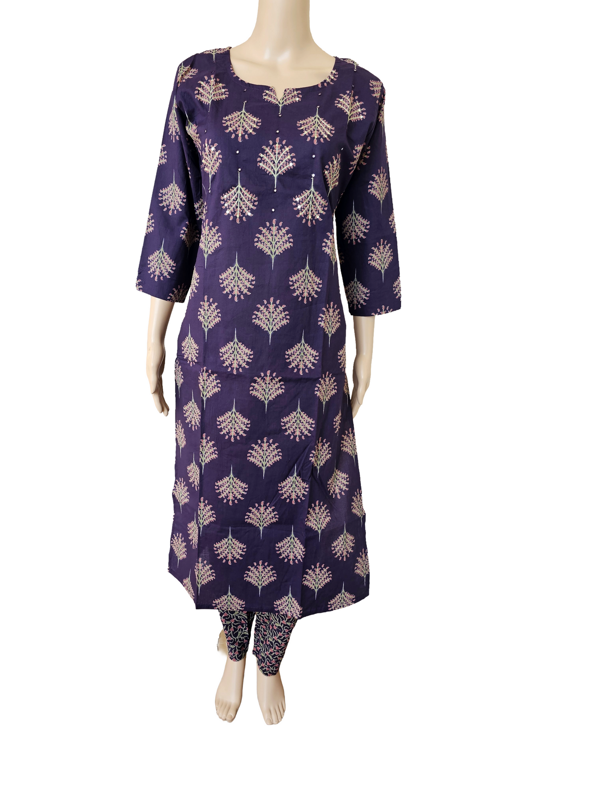Women kurti with pant and dupatta | Straight cut | Dark Purple like Jamun fruit Skin l cottonlove