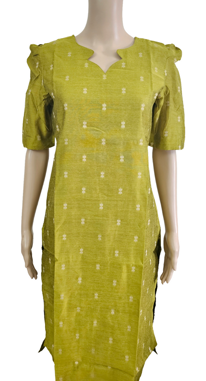 Women kurti with pant and dupatta | Straight cut green with navy blue (Neck pattern 2) l silkcotton