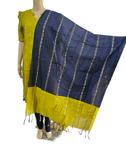Women kurti with pant and dupatta | Straight cut green with navy blue (Neck pattern 2) l silkcotton