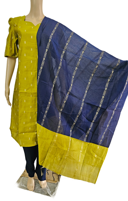 Women kurti with pant and dupatta | Straight cut green with navy blue (Neck pattern 1) l silkcotton