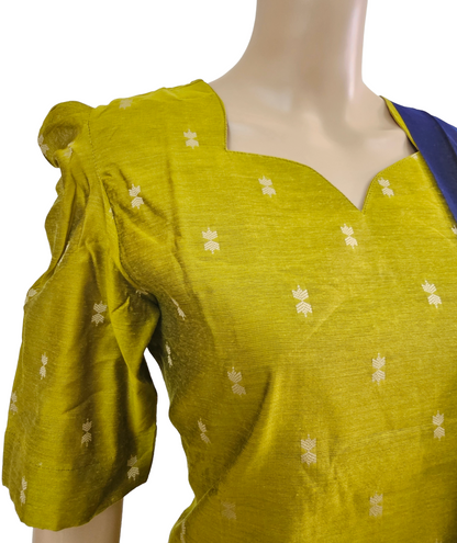 Women kurti with pant and dupatta | Straight cut green with navy blue (Neck pattern 1) l silkcotton
