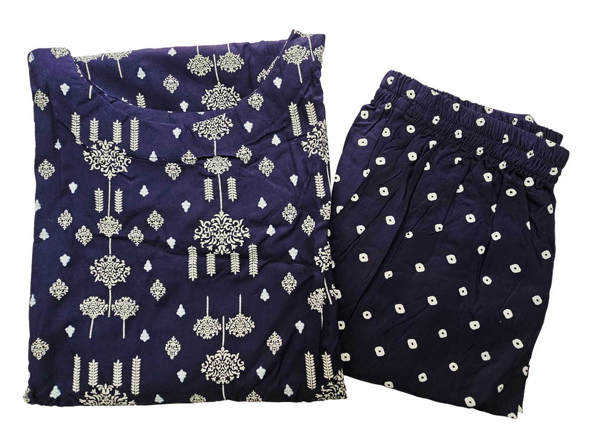 Women’s Liva Rayon Kurti & Pant Set | Daily Wear | Dark Navy printed top with pant